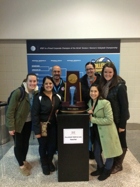 Coach Nicole, Tiff, Dave, Erika, Tara and Katie with the NCAA Final Four Trophy