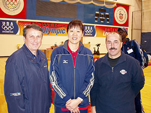 At the Olympic Training Center with Coach Brad (left) and USA Olympic Coach Jenny Lang Ping (January 2006) 